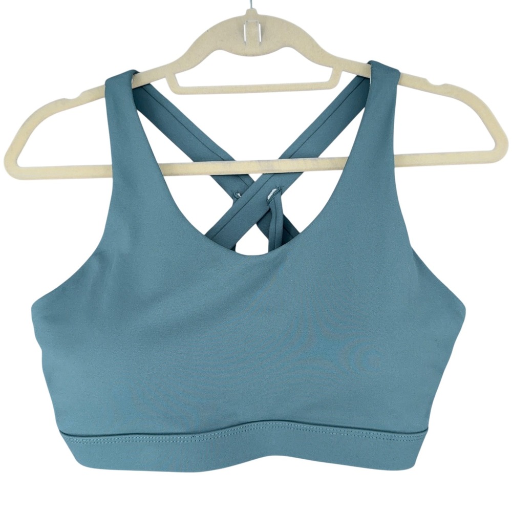 Running Girl Blue Cross Back Sports Bra Size L‎ Medium Support Workout Gym